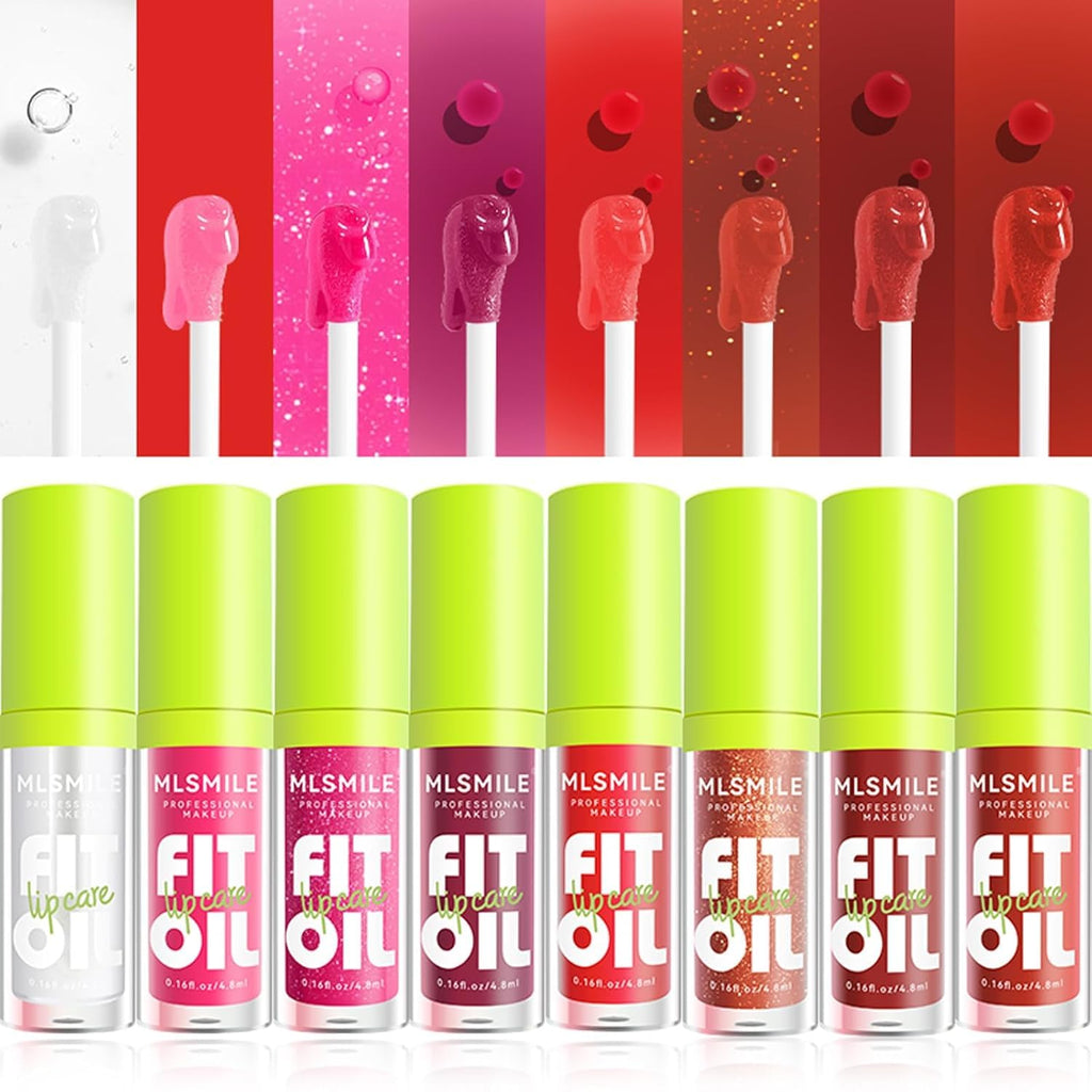 MLSMILE 8 Colors Lip Oil Lip Glaze Set – Nourishing, Non-Sticky Gloss Oil