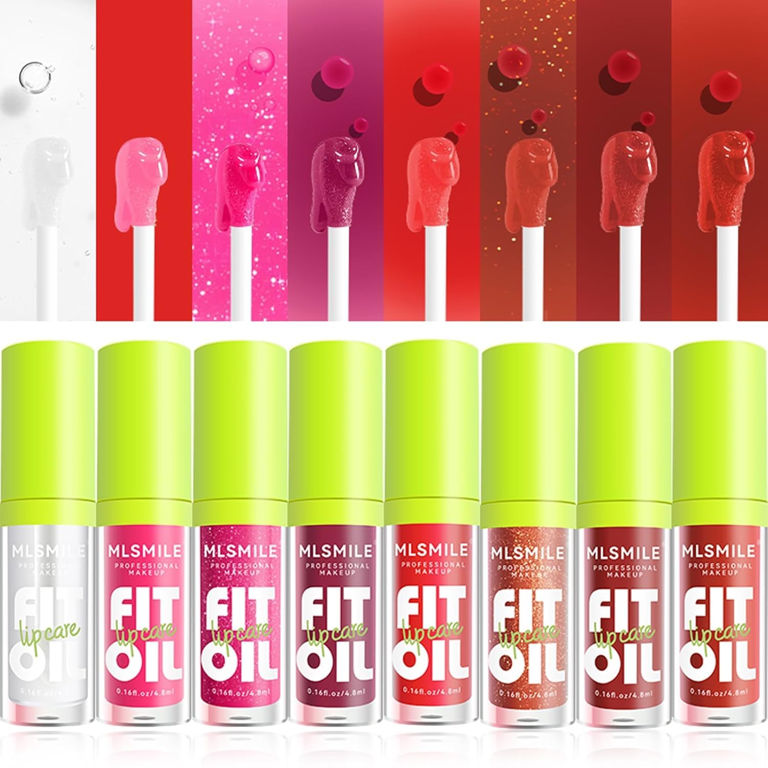 MLSMILE 8 Colors Lip Oil Lip Glaze Set – Nourishing, Non-Sticky Gloss Oil