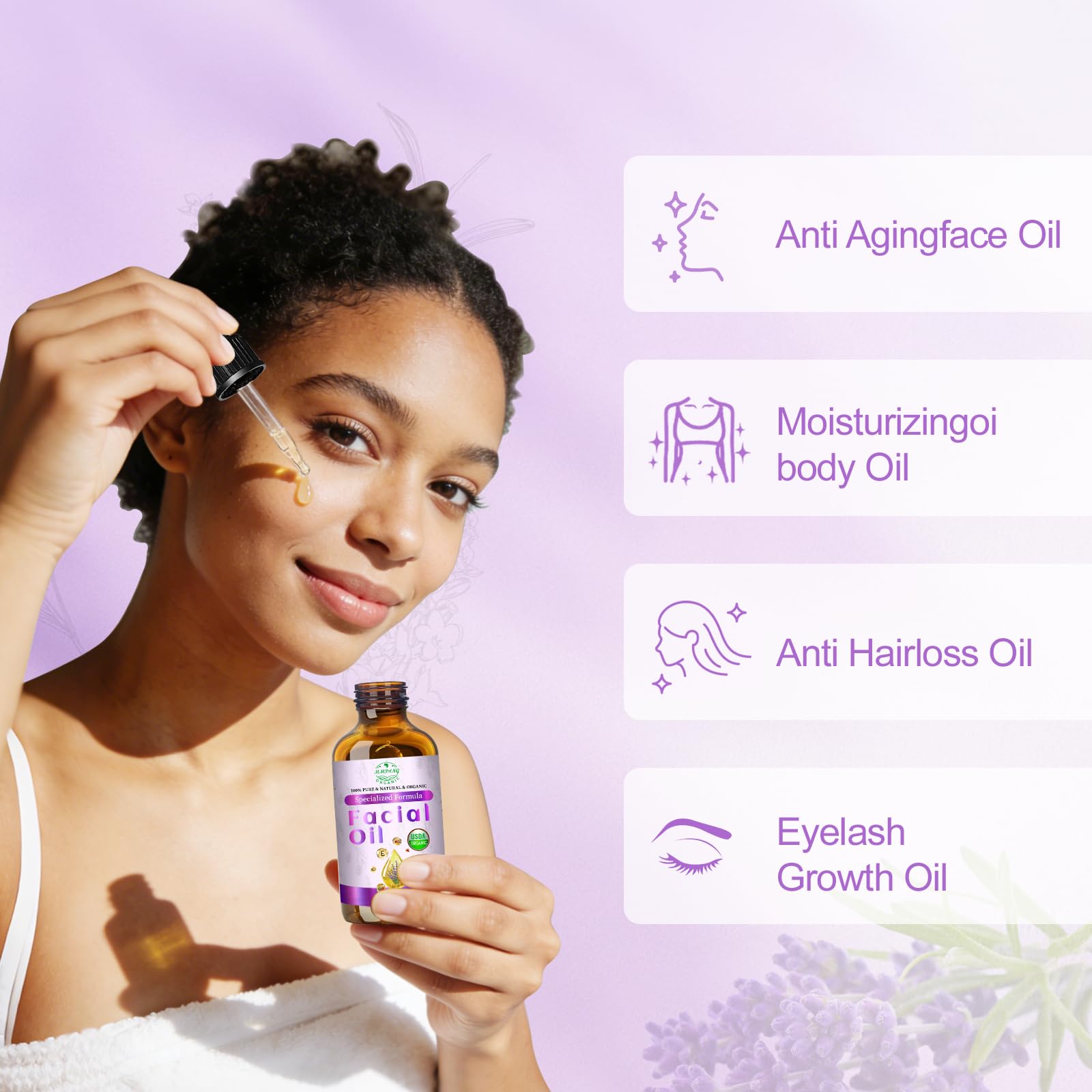 MMPANG Lavender Oil for Face – Organic Facial Oil with Rosehip, Vitamin E, Frankincense & Pomegranate (4oz)