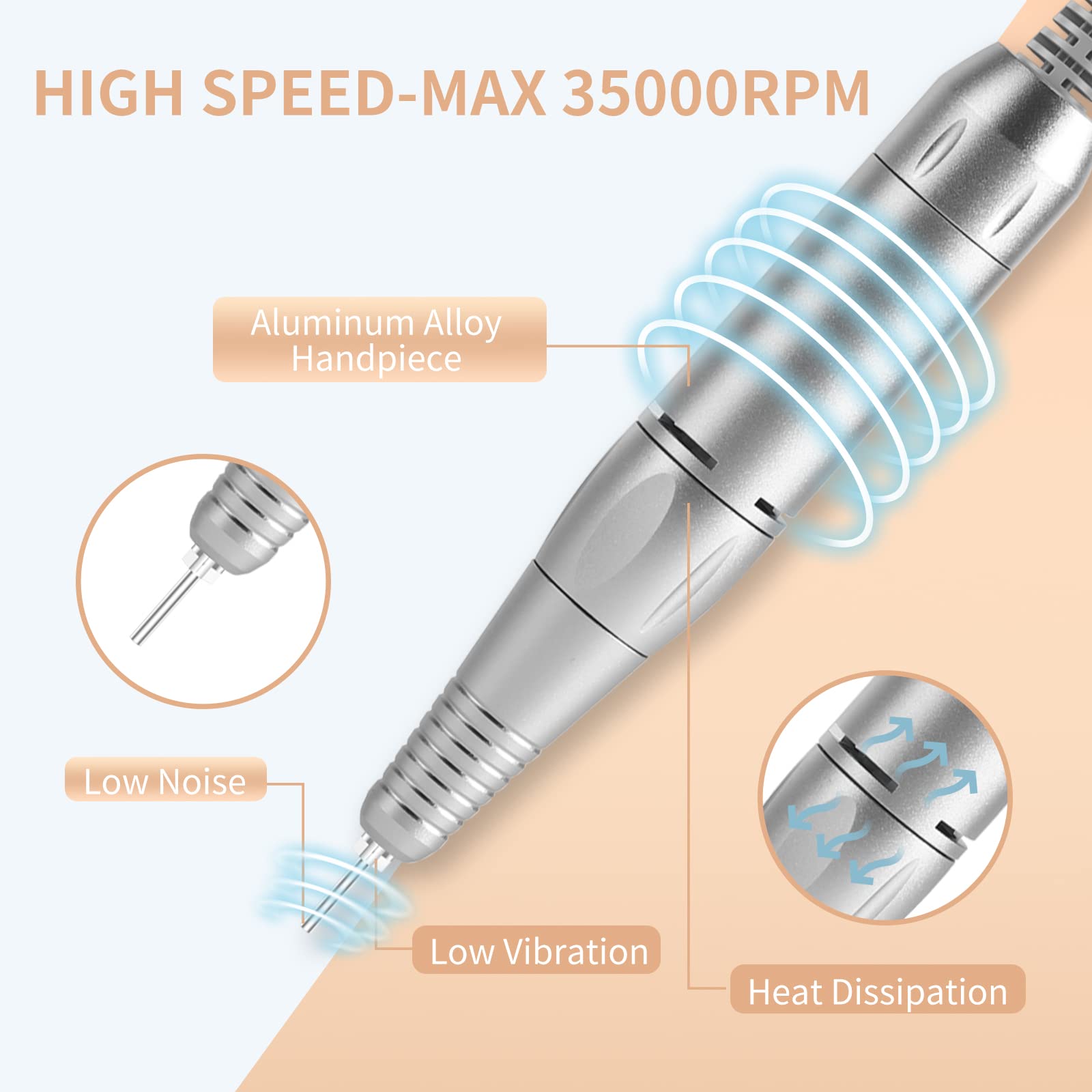 MOCOWIND Portable Nail Drill 35000 RPM – Rechargeable Cordless E-File for Manicure & Pedicure
