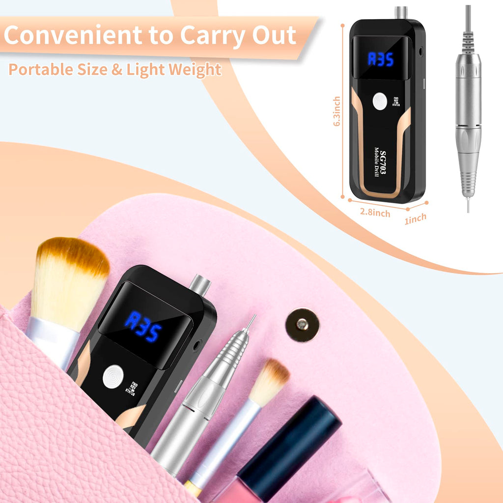 MOCOWIND Portable Nail Drill 35000 RPM – Rechargeable Cordless E-File for Manicure & Pedicure