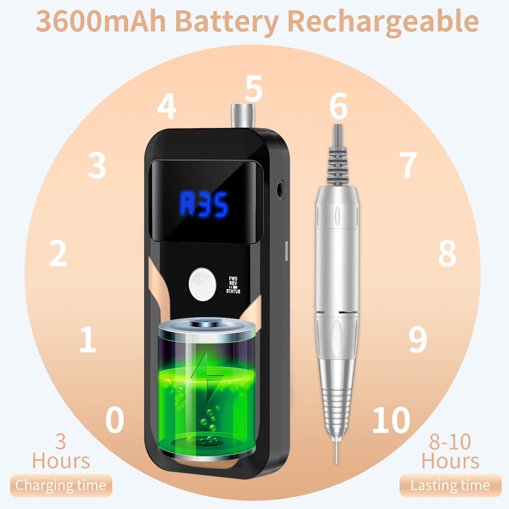 MOCOWIND Portable Nail Drill 35000 RPM – Rechargeable Cordless E-File for Manicure & Pedicure