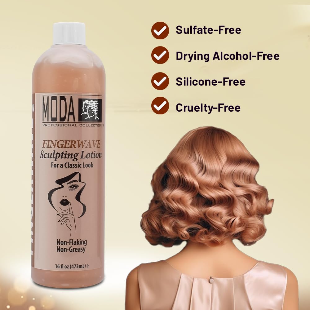 MODA Finger Wave Sculpting Lotion - Curl Cream for Curly Hair, Non-Greasy Hold | 16 Oz