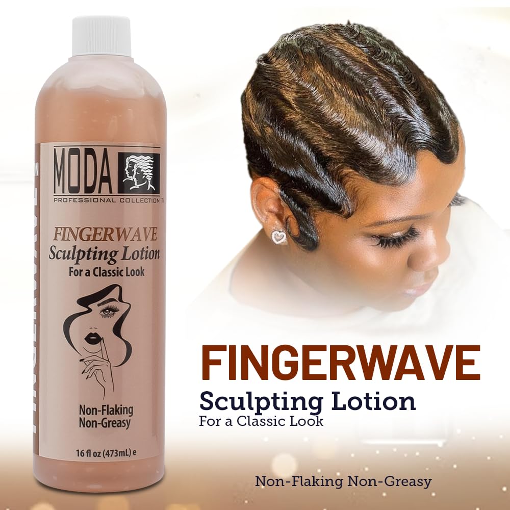 MODA Finger Wave Sculpting Lotion - Curl Cream for Curly Hair, Non-Greasy Hold | 16 Oz