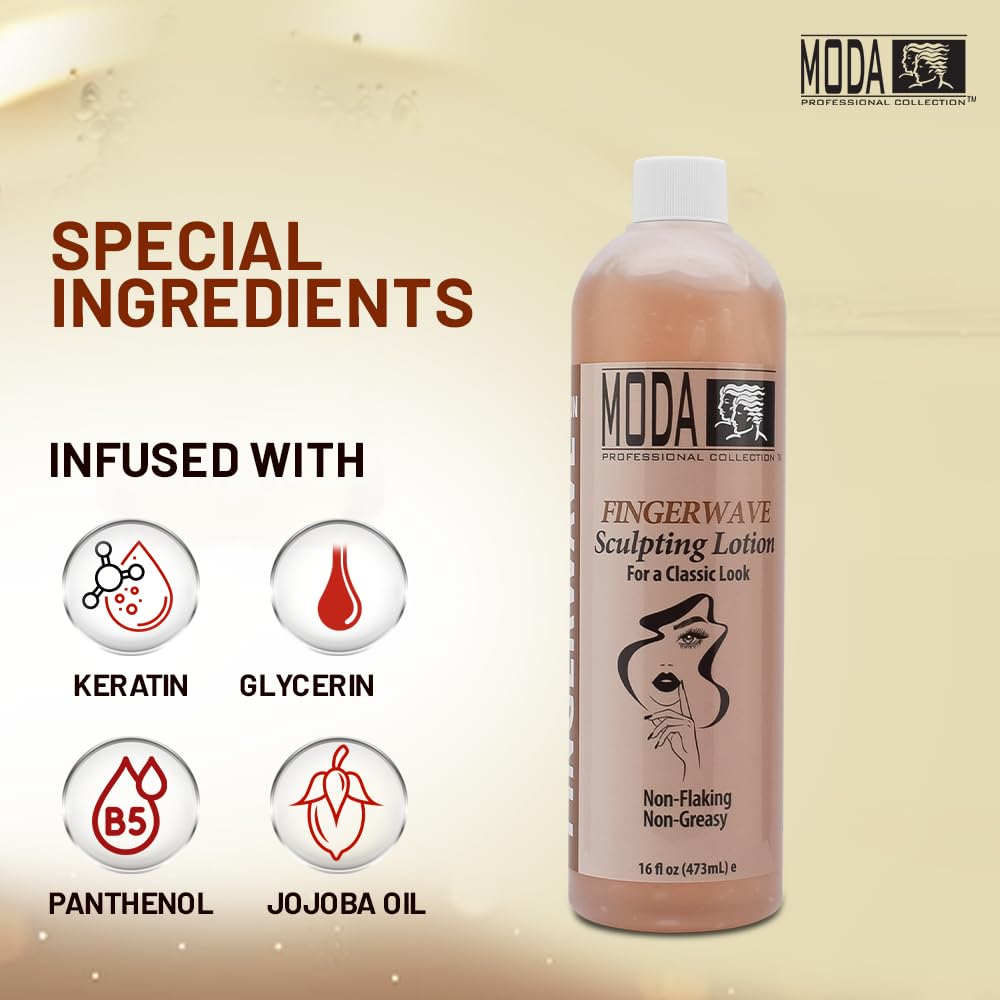 MODA Finger Wave Sculpting Lotion - Curl Cream for Curly Hair, Non-Greasy Hold | 16 Oz