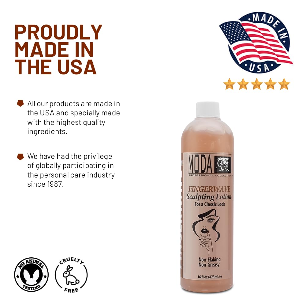 MODA Finger Wave Sculpting Lotion - Curl Cream for Curly Hair, Non-Greasy Hold | 16 Oz