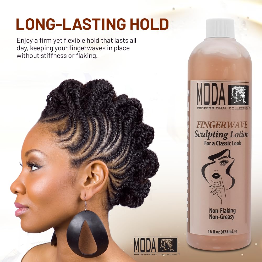 MODA Finger Wave Sculpting Lotion - Curl Cream for Curly Hair, Non-Greasy Hold | 16 Oz