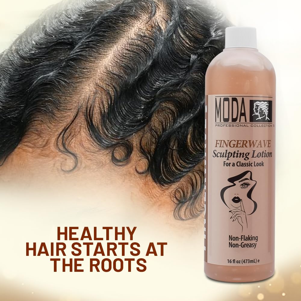 MODA Finger Wave Sculpting Lotion - Curl Cream for Curly Hair, Non-Greasy Hold | 16 Oz