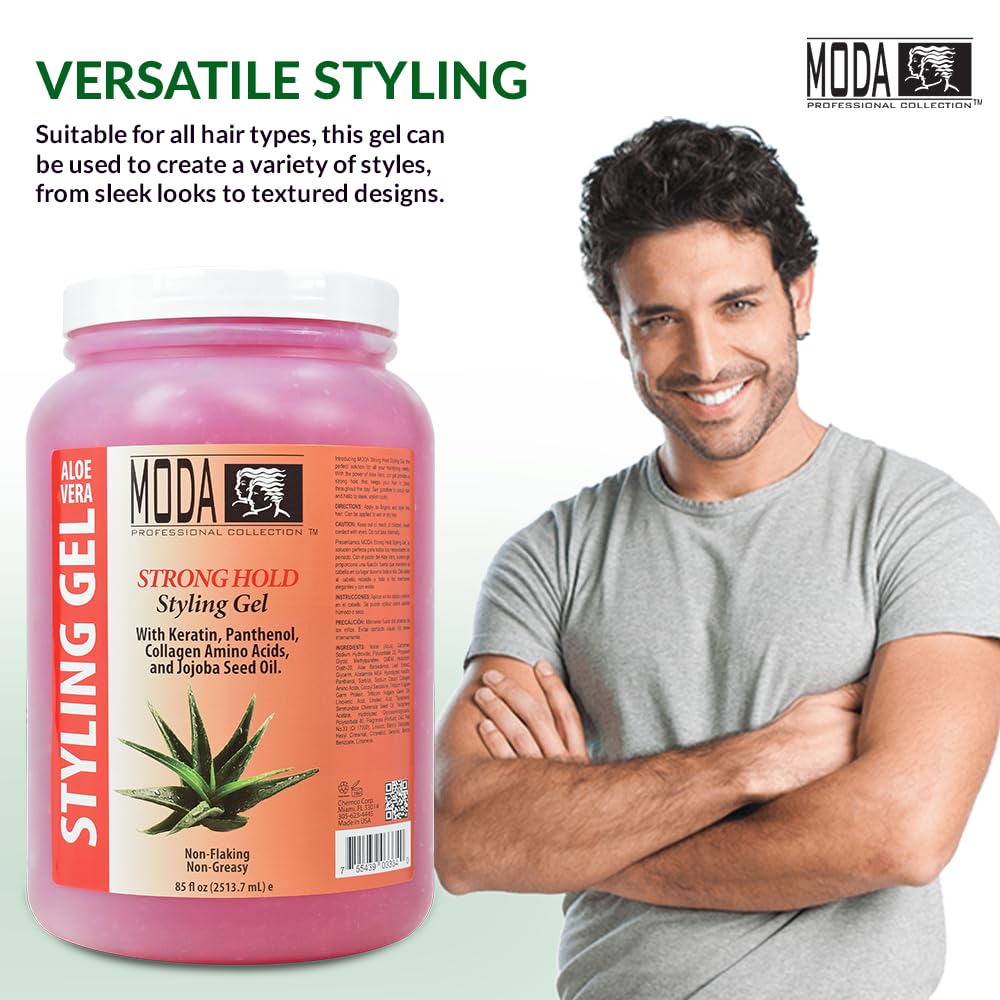 MODA Strong Hold Styling Gel – Maximum Hold for All Hair Types | Nourishing Glycerin, Keratin, Panthenol, Collagen & Vitamin E – 85 oz