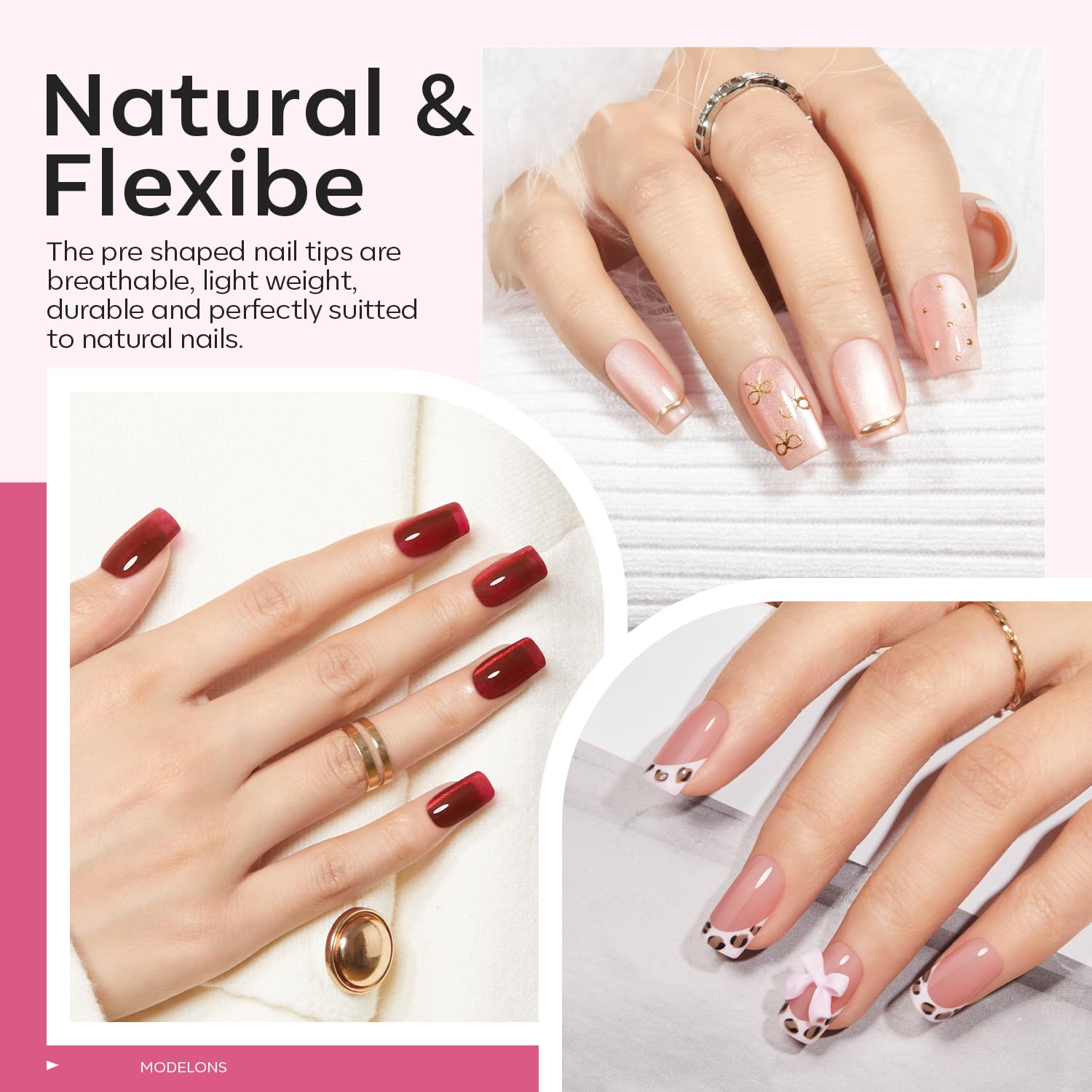 Modelones Short Square Gel Nail Tips Kit | 9-in-1 Nail Glue Gel, 216 Tips, Portable UV/LED Lamp