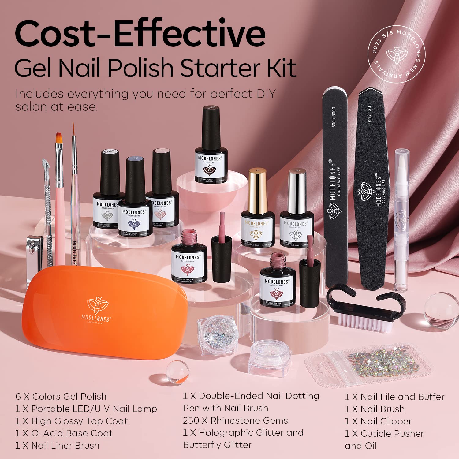 Modelones 20PCS Gel Nail Polish Kit with UV/LED Lamp – 6 Colors Starter DIY Manicure Set