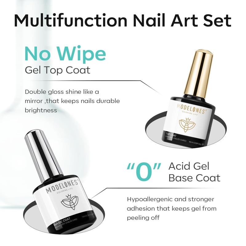 Modelones Nail Dehydrator & Gel Base & Top Coat Set – Acid-Free Nail Prep & Strengthener