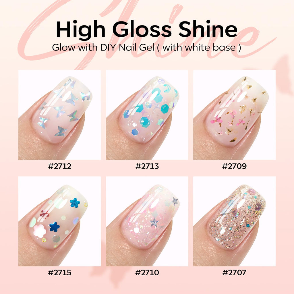Modelones Gel Nail Polish Set (6 Colors) with Dried Flower Ornaments | Soak-Off LED Gel