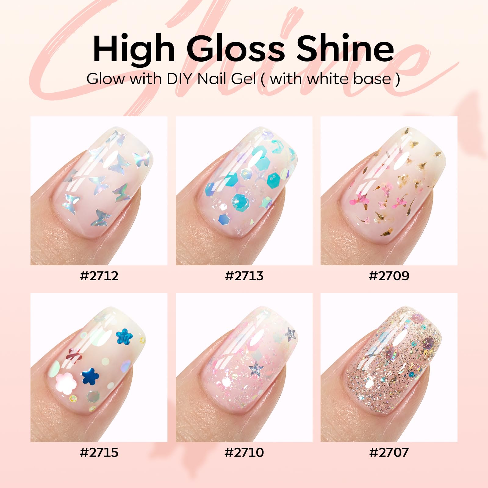 Modelones Gel Nail Polish Set (6 Colors) with Dried Flower Ornaments | Soak-Off LED Gel