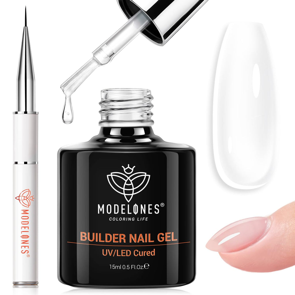 Modelones Builder Nail Gel 7-in-1 Clear Gel with 9mm Brush | 15ml, LED Curing