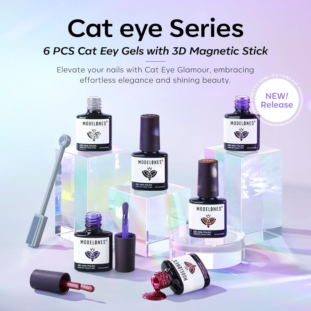 Modelones Cat Eye Gel Nail Polish Set — 6 Winter Colors + Magnetic Stick