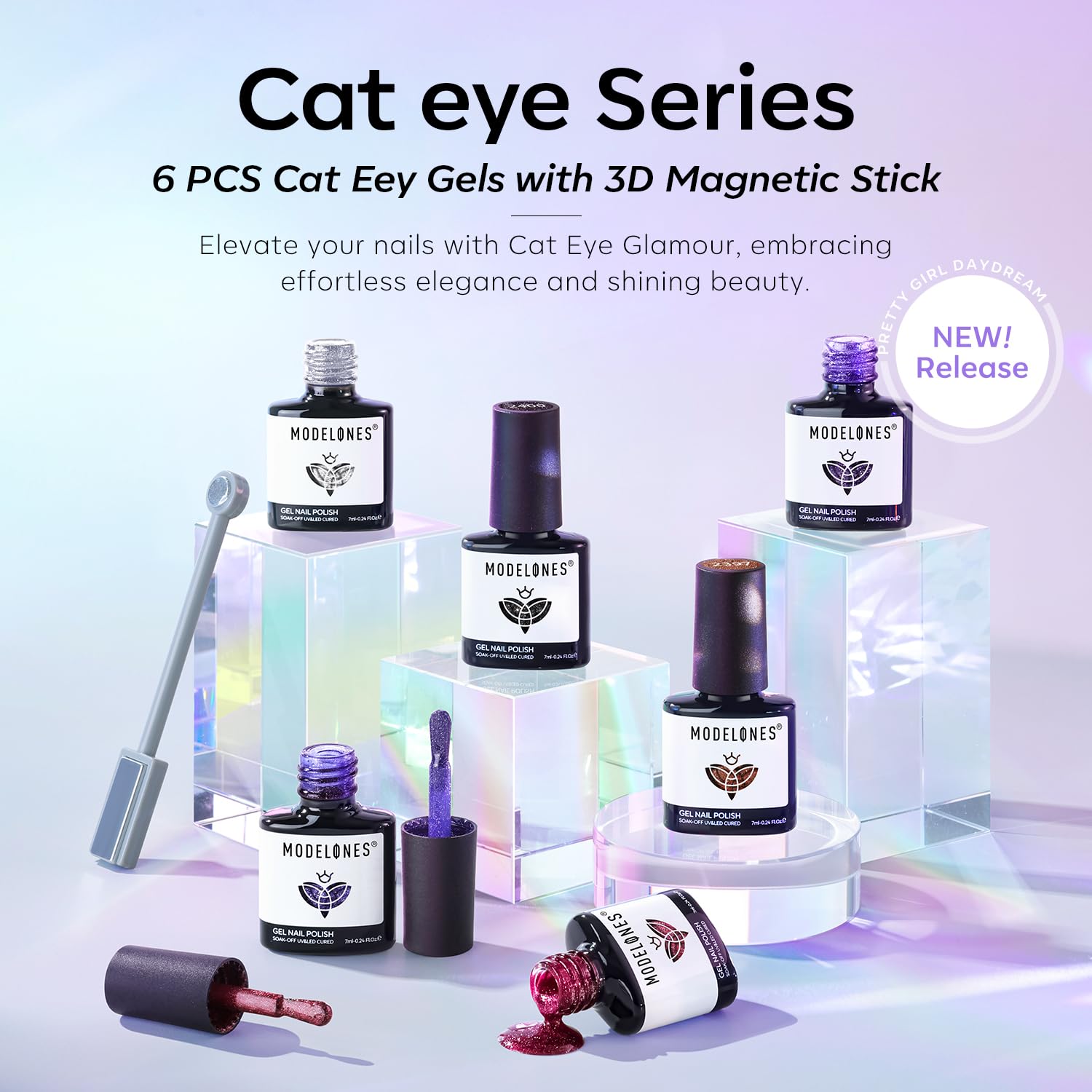 Modelones Cat Eye Gel Nail Polish Set — 6 Winter Colors + Magnetic Stick