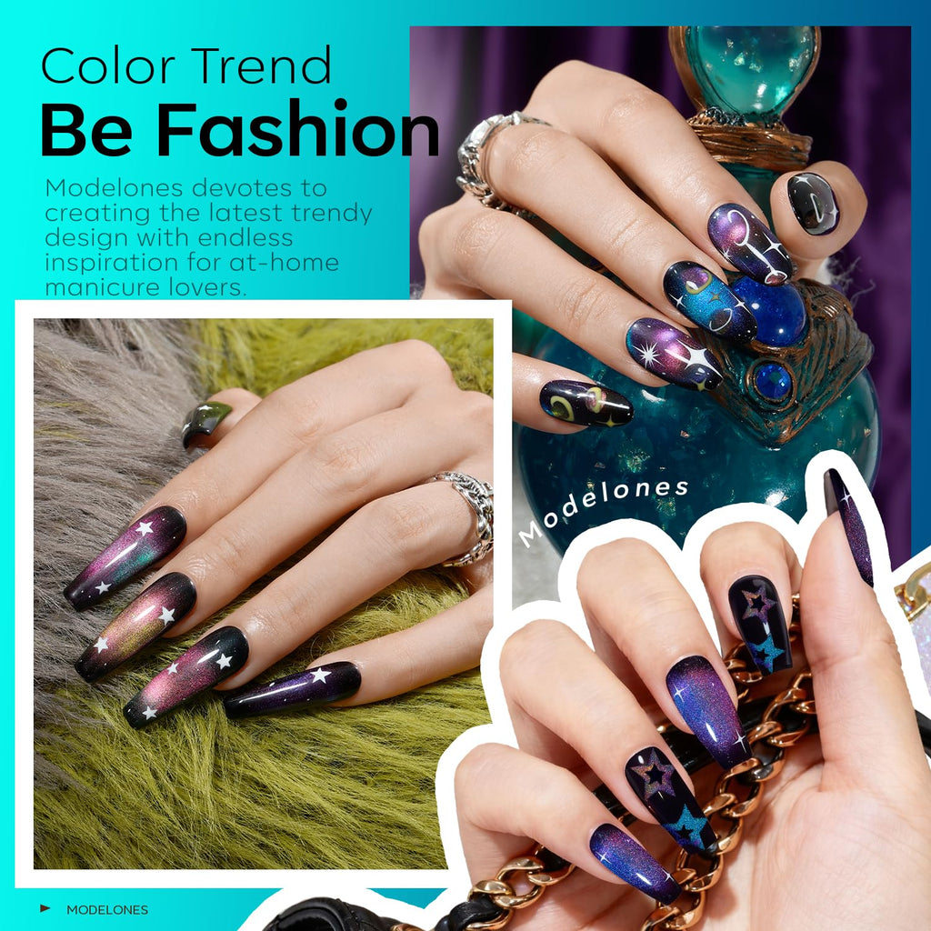 modelones Gel Nail Polish Set 6 Colors – Rainbow Cat Eye Magnetic Gel Polish with Soak-Off LED