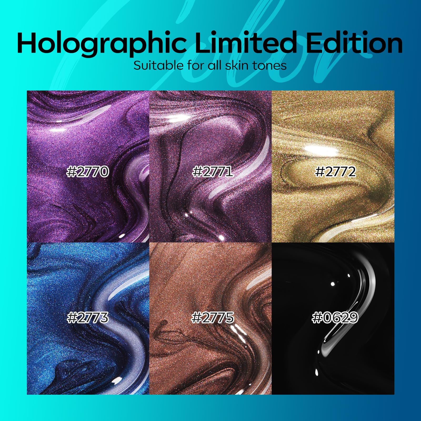 modelones Gel Nail Polish Set 6 Colors – Rainbow Cat Eye Magnetic Gel Polish with Soak-Off LED