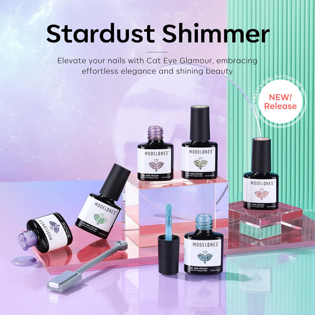 Modelones Cat Eye Gel Nail Polish Set – 6 Colors, Magnetic 9D Glitter, Soak-Off, LED Nail Art