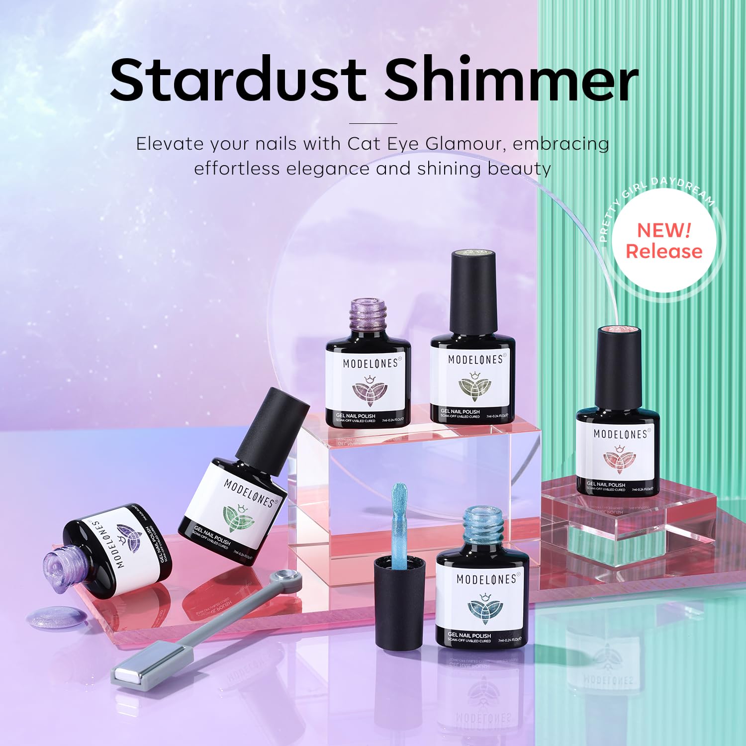 Modelones Cat Eye Gel Nail Polish Set – 6 Colors, Magnetic 9D Glitter, Soak-Off, LED Nail Art
