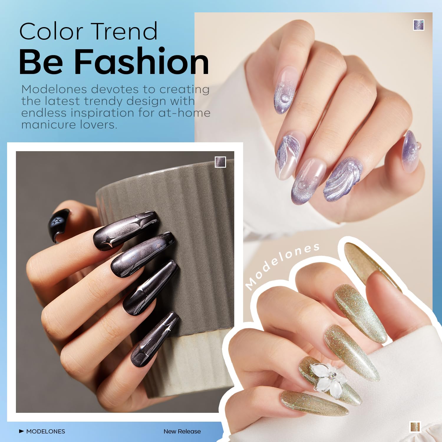 Modelones Cat Eye Gel Nail Polish Set - 6 Colors, 9D Glassy Magnetic Cat Eye Glitter Kit (Soak-Off, LED)
