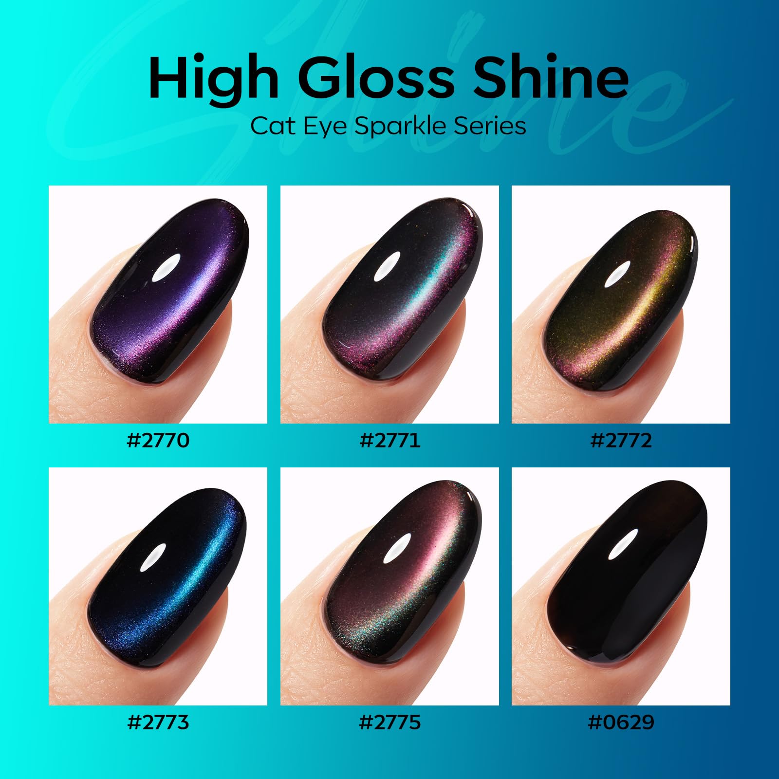 modelones Gel Nail Polish Set 6 Colors – Rainbow Cat Eye Magnetic Gel Polish with Soak-Off LED