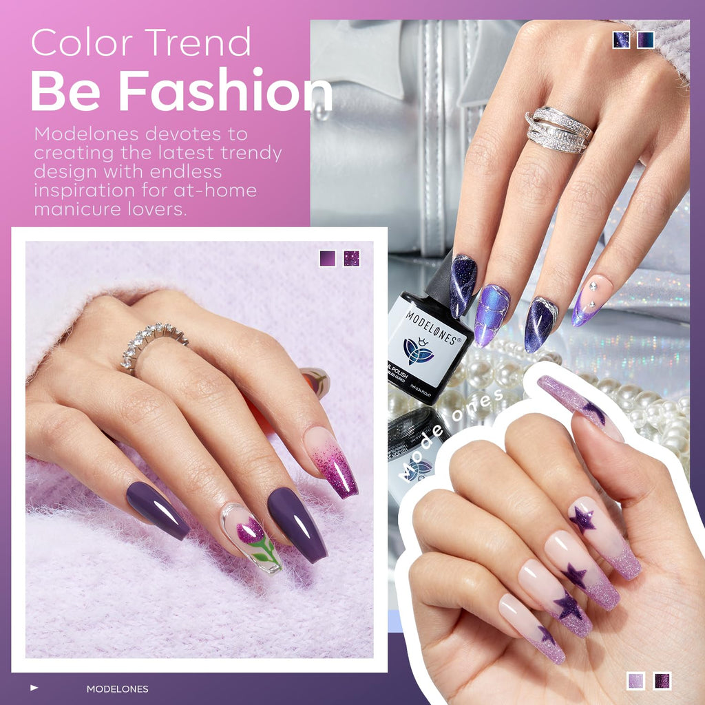 Modelones Gel Nail Polish Set – 6 Colors 9D Cat Eye Glitter with Magnet