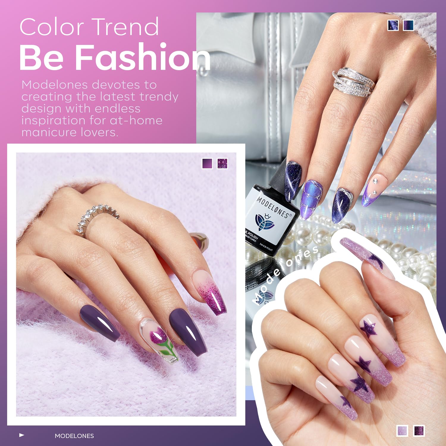 Modelones Gel Nail Polish Set – 6 Colors 9D Cat Eye Glitter with Magnet