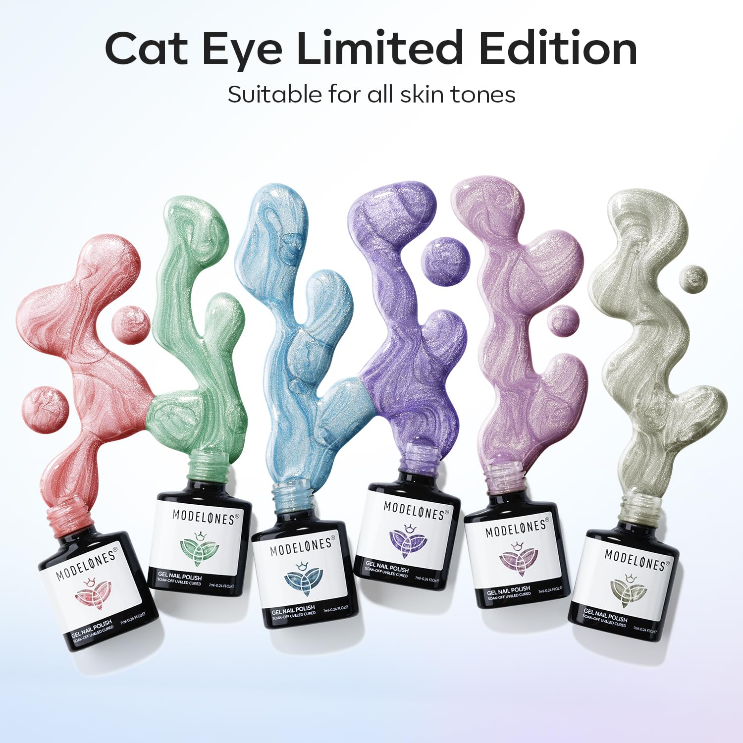 Modelones Cat Eye Gel Nail Polish Set – 6 Colors, Magnetic 9D Glitter, Soak-Off, LED Nail Art