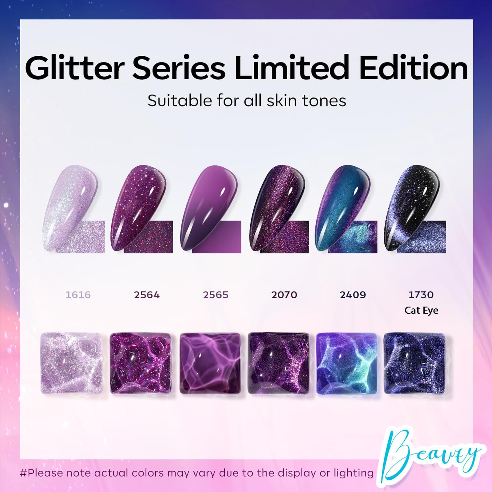Modelones Gel Nail Polish Set – 6 Colors 9D Cat Eye Glitter with Magnet