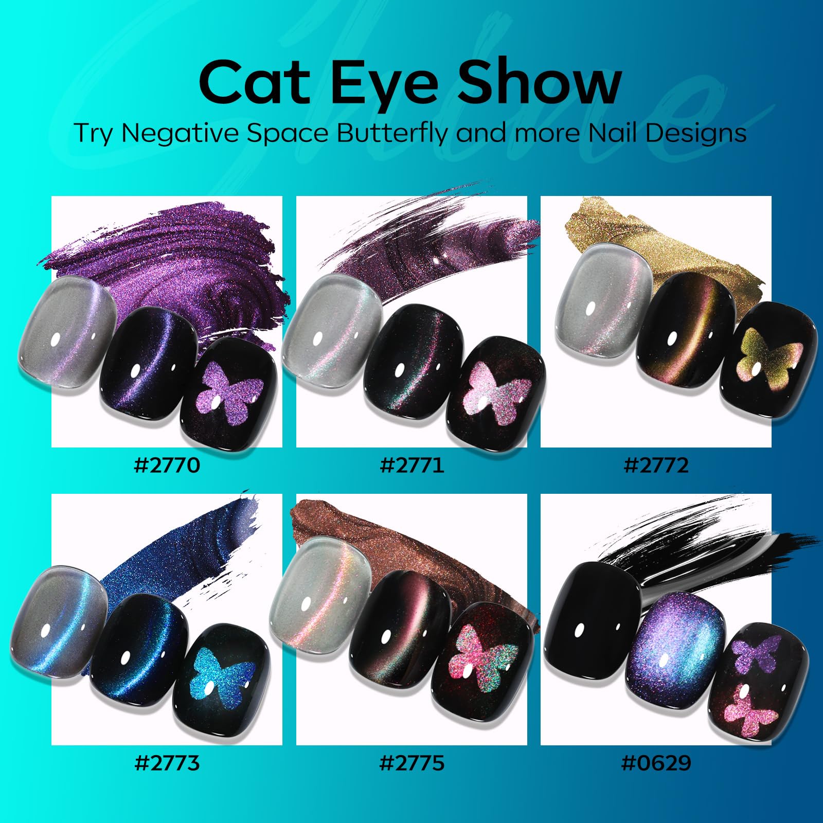 modelones Gel Nail Polish Set 6 Colors – Rainbow Cat Eye Magnetic Gel Polish with Soak-Off LED