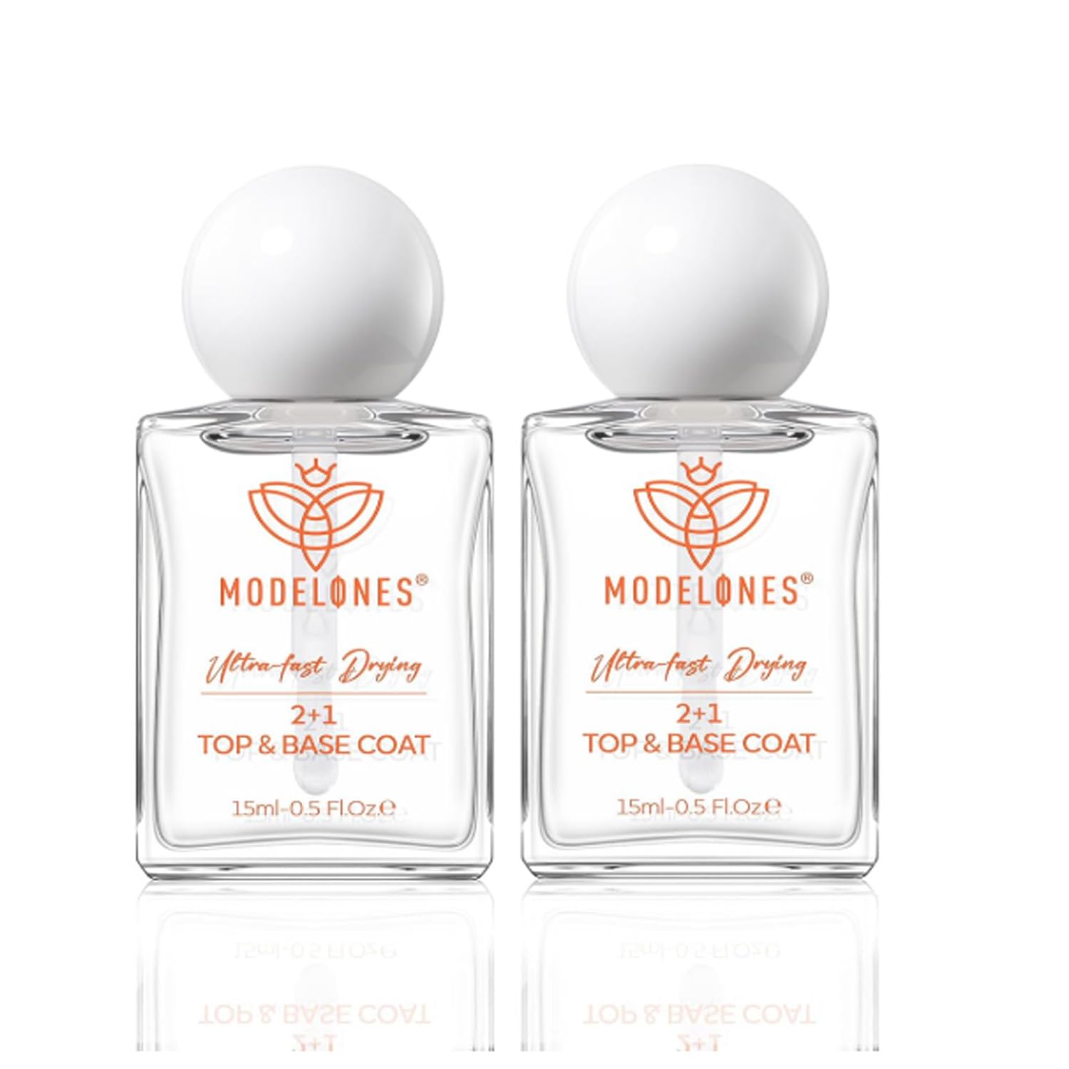 Modelones 2-Pcs No-Wipe Base & Top Coat Nail Polish Set - Quick Dry, High Shine