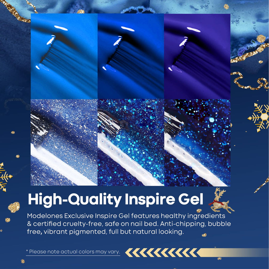 Modelones Blue Gel Nail Polish Set — 6 Color-Changing Glitter Gels for Winter Nails