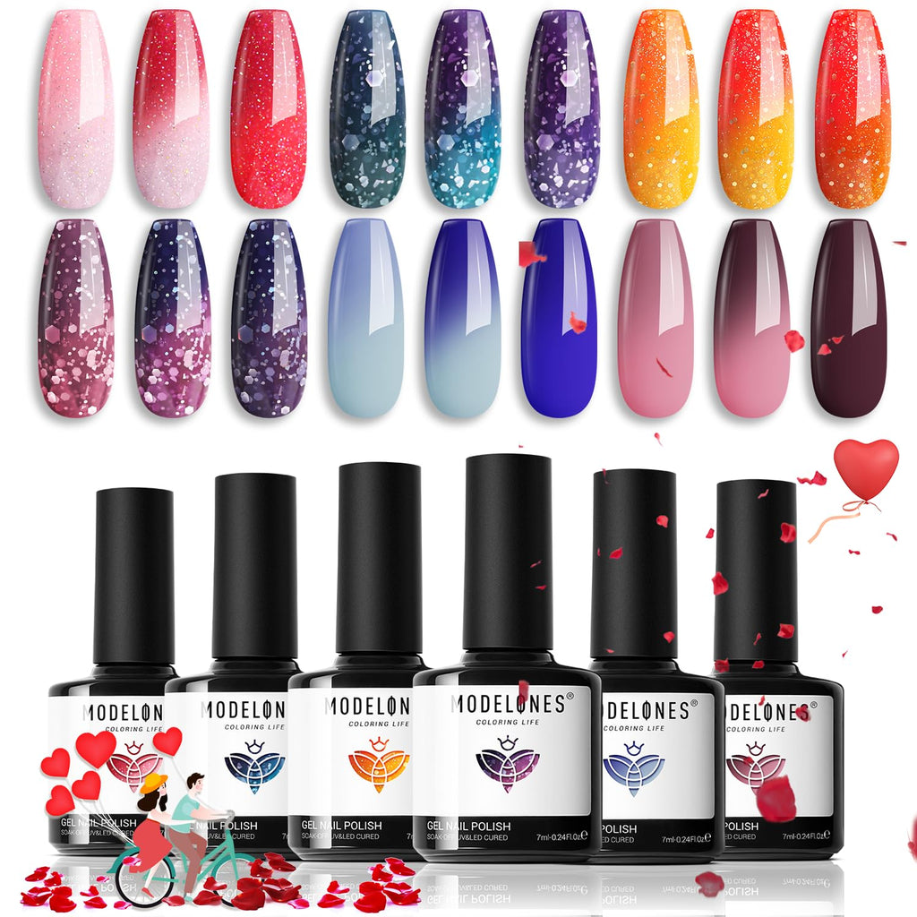 Modelones Color Changing Gel Nail Polish Set – 6 Mood Colors, Temperature Change, 7ml, Soak Off