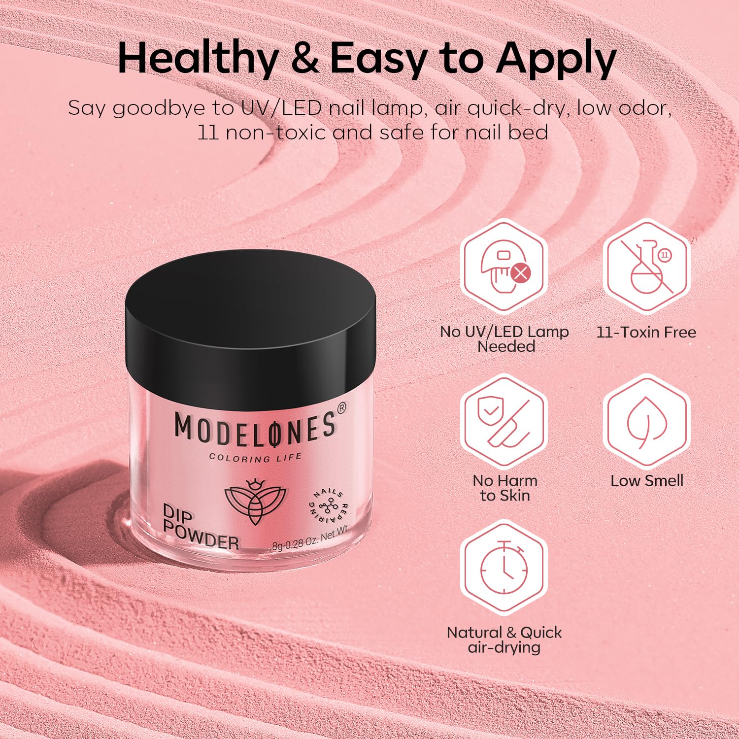 Modelones Dip Powder Nail Kit – 4 Colors + Liquid Set, No Lamp Needed, DIY French Manicure