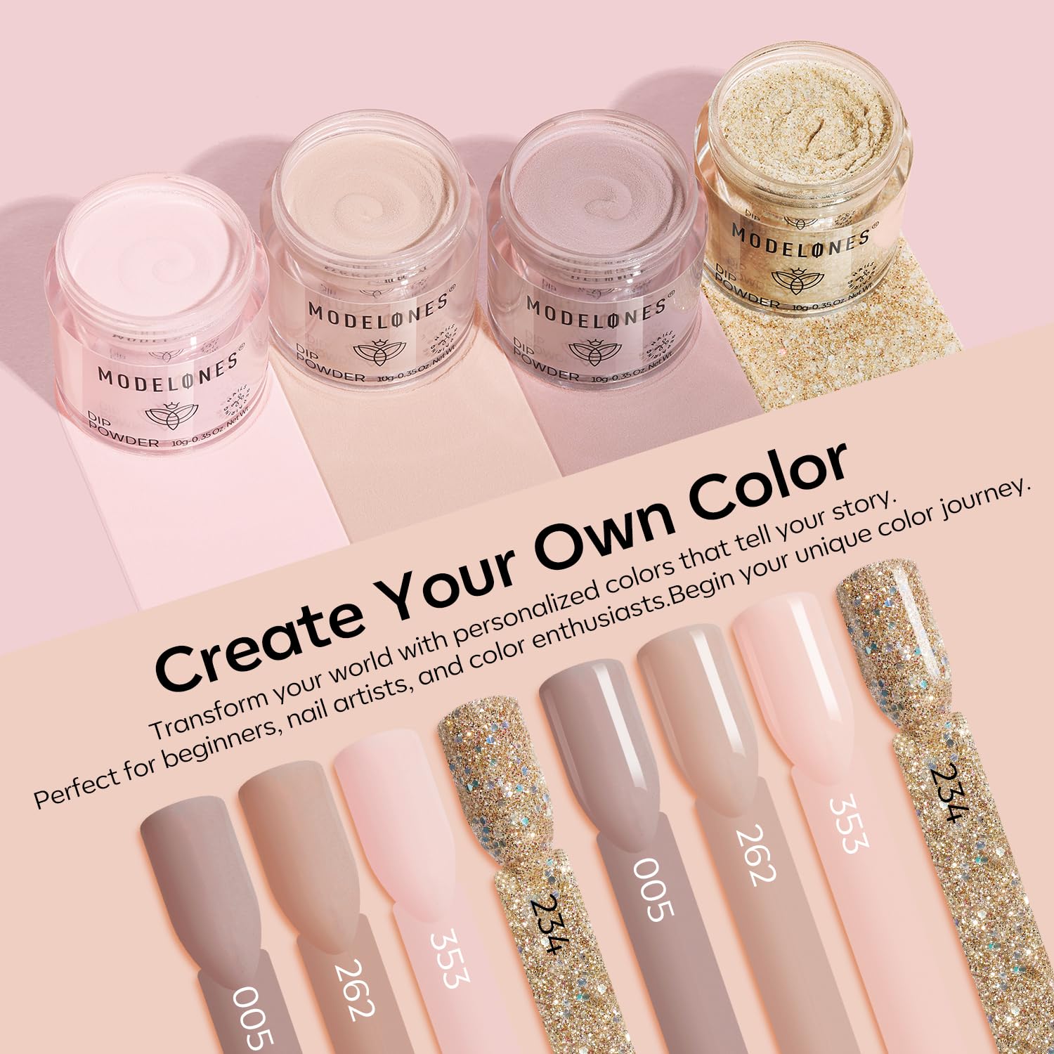 Modelones Nude Dip Powder Nail Kit — 4 Colors, No Lamp Needed, Complete DIY French Nail Starter Set
