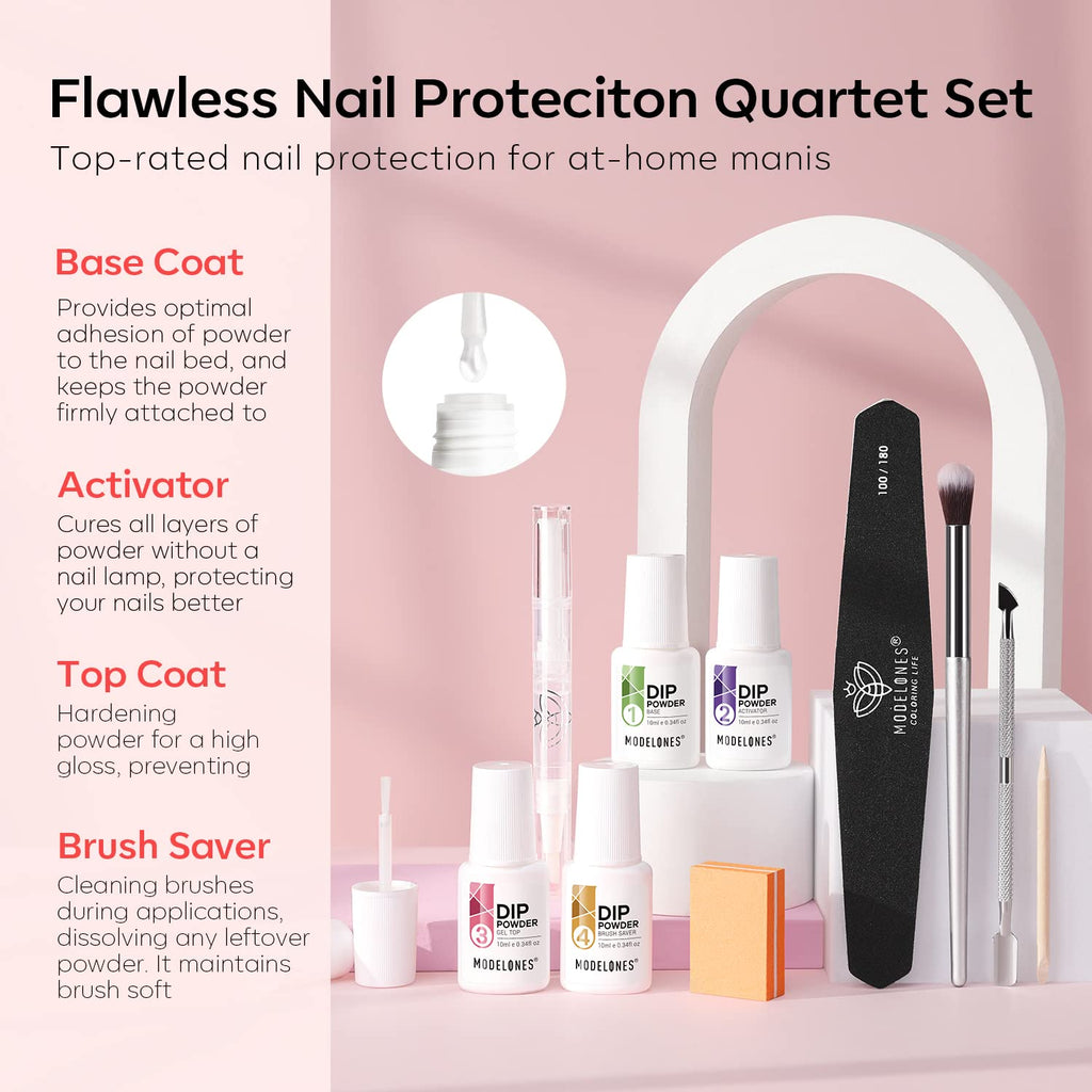 Modelones Dip Powder Nail Kit Starter — 20 Colors, Base, Top & Activator