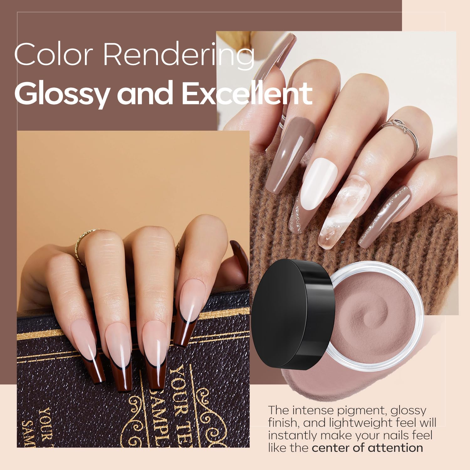 Modelones Dip Powder Nail Kit – 4 Colors Beige, Brown & Glitter with Liquid & Complete Accessories