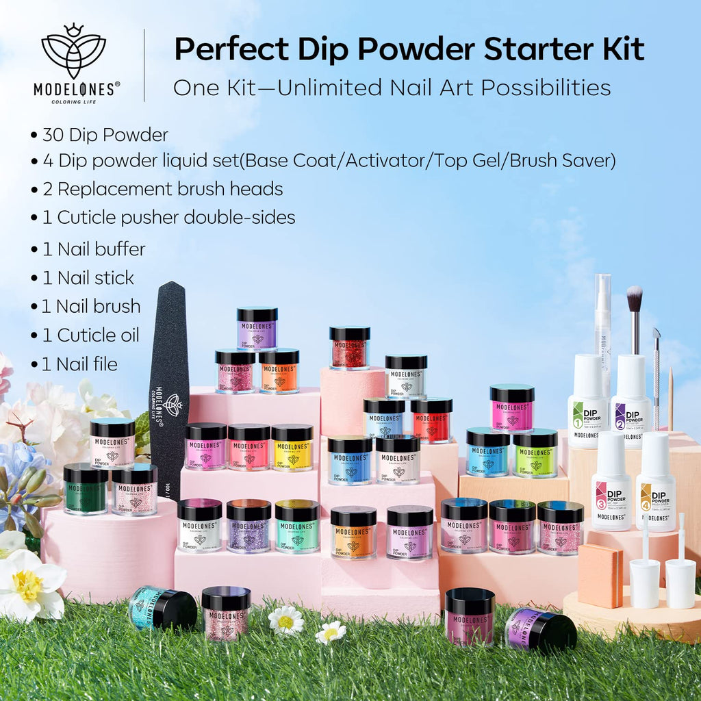 Modelones Dip Powder Nail Kit Starter – 30 Colors, No Lamp Needed, Salon-Quality at Home