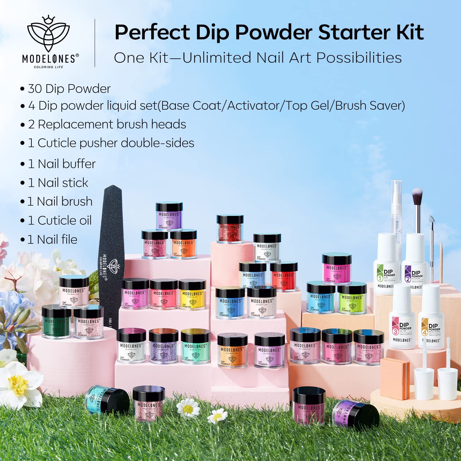 Modelones Dip Powder Nail Kit Starter – 30 Colors, No Lamp Needed, Salon-Quality at Home