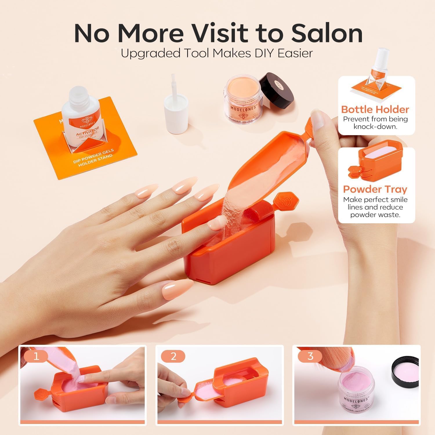 Modelones Dip Powder Nail Kit Starter — 20 Colors, Bond/Base/Activator/Top, No Lamp Needed