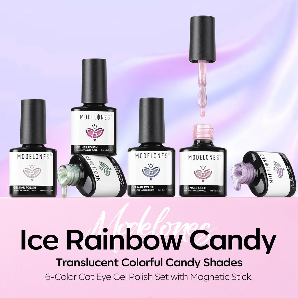 Modelones Cat Eye Gel Nail Polish Set — 6 Colors with Magnet Sparkle