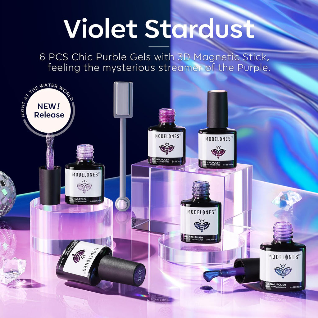 Modelones Gel Nail Polish Set – 6 Colors 9D Cat Eye Glitter with Magnet