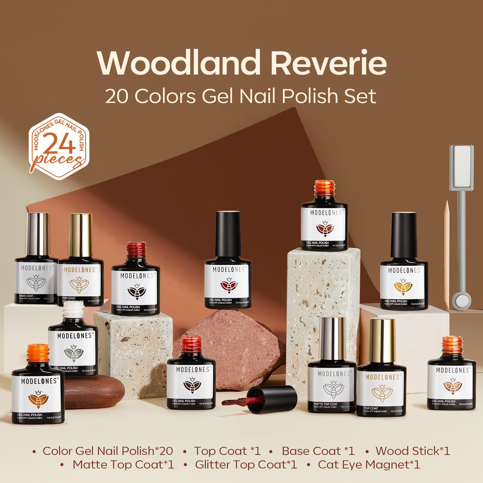 Modelones 24PCS Gel Nail Polish Set – Fall/Winter Cat Eye & Top Coats