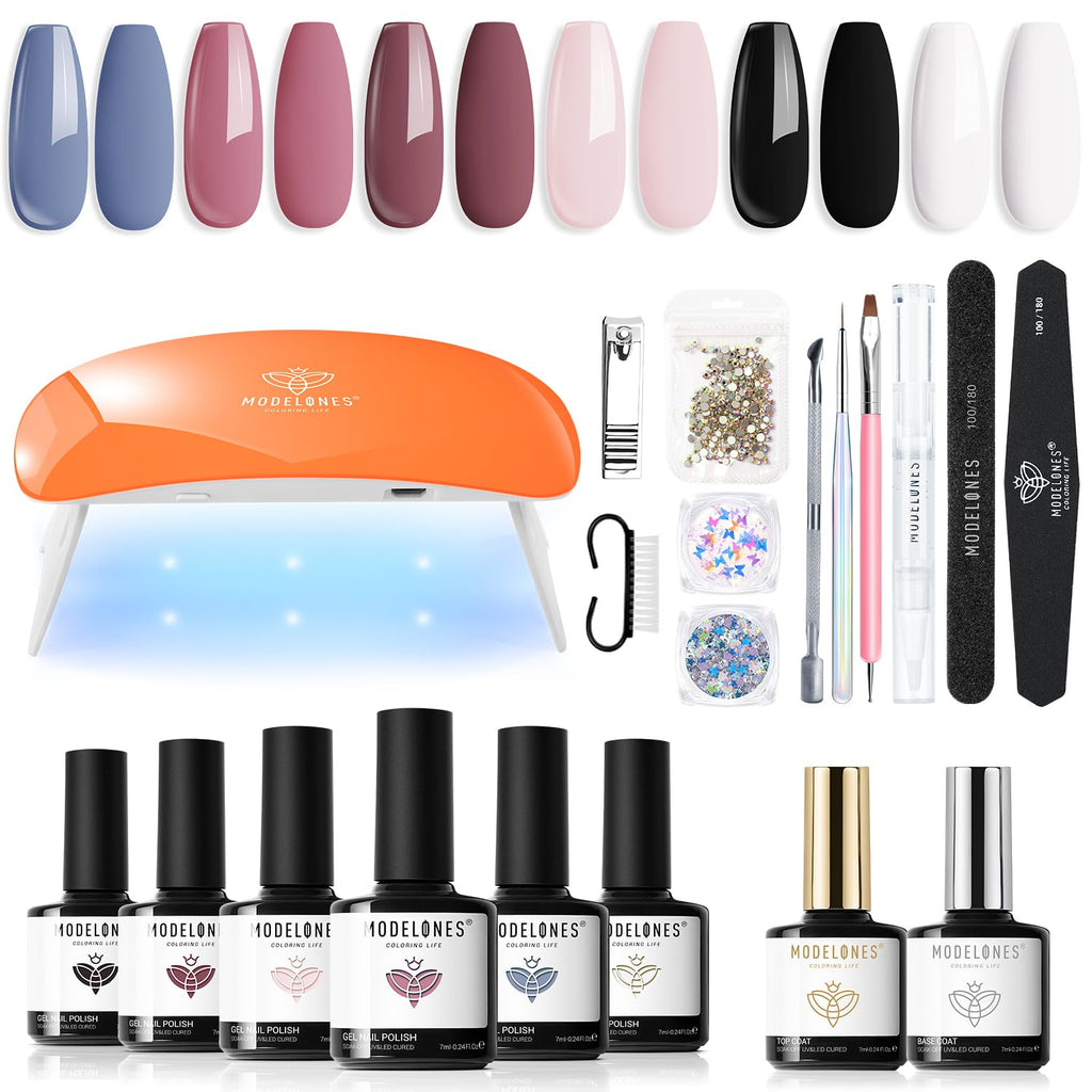 Modelones 20PCS Gel Nail Polish Kit with UV/LED Lamp – 6 Colors Starter DIY Manicure Set