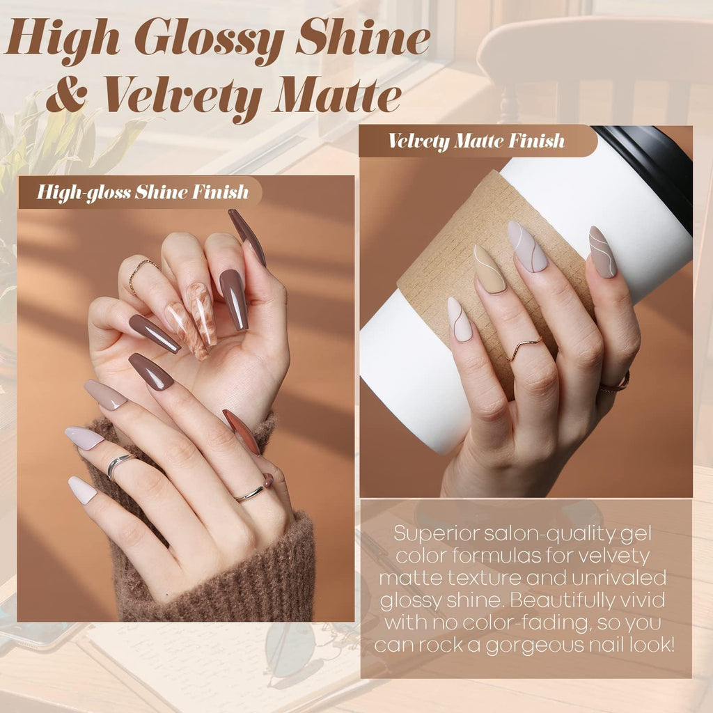 Modelones Gel Nail Polish Set — 12 Winter Neutral Browns with Gold Glitter | 7ml Bottles