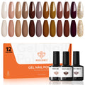 Modelones Gel Nail Polish Set — 12 Winter Neutral Browns with Gold Glitter | 7ml Bottles