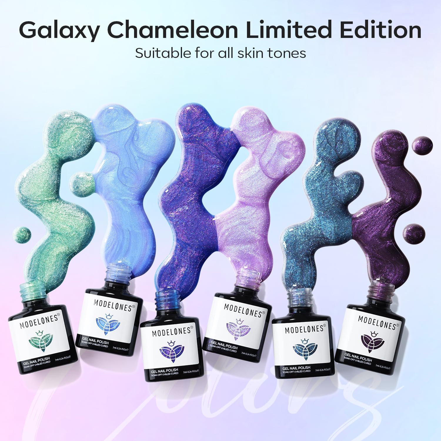 Modelones Gel Nail Polish Set – 6 Aurora Chameleon Glitter Polishes for Shifting Color Effects