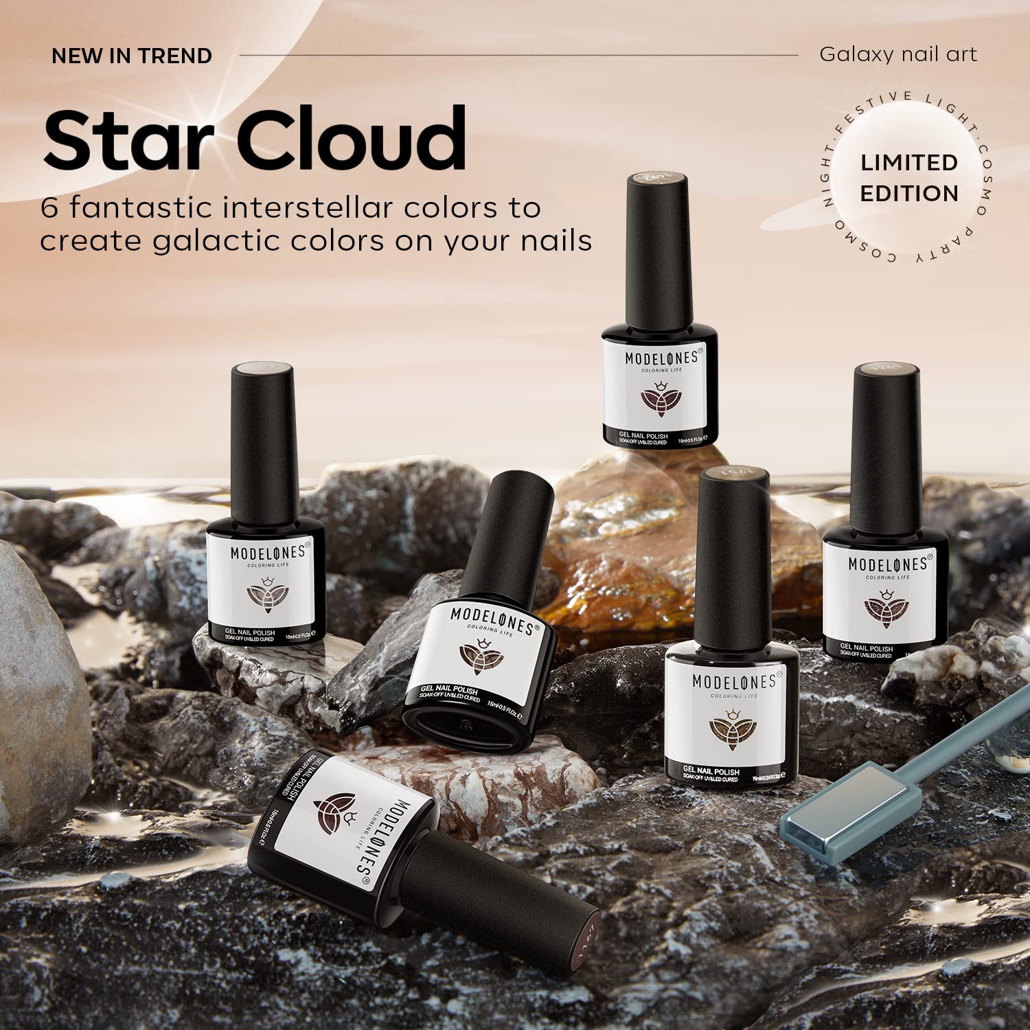 Modelones Gel Nail Polish Set – 6 Cat Eye, Glitter & Nude Gels with Magnet